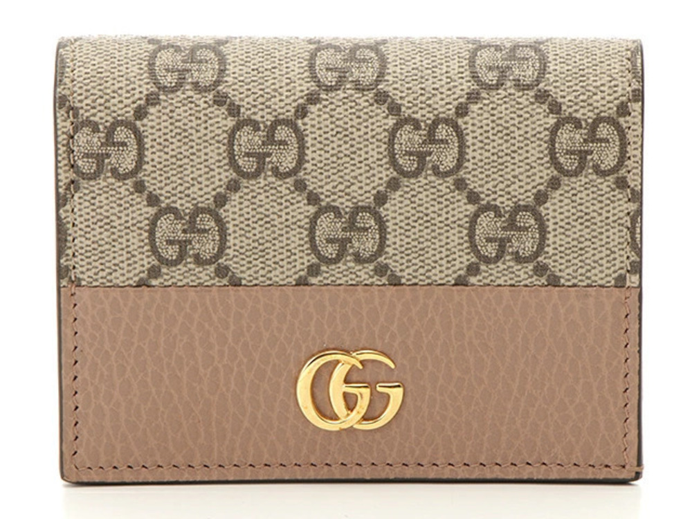 Gucci GG Marmont Card Case Wallet Leather Beige Cream Pink